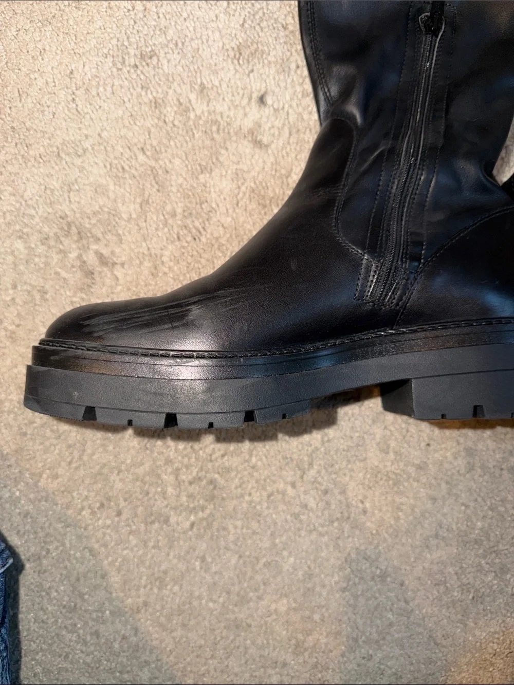 Free People Holden Women's Over-the-Knee Black Platform Boots, lug sole, size 40